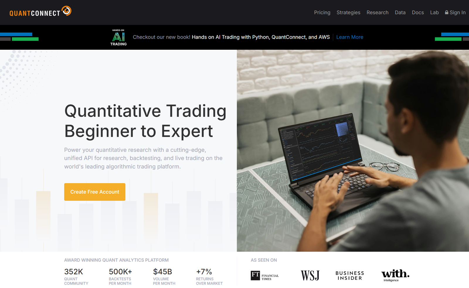 نمایی از سایت QuantConnect